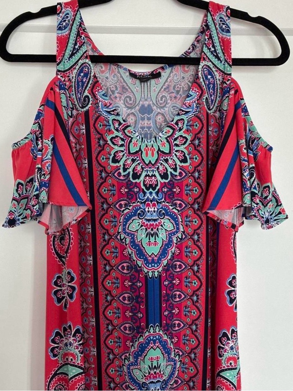 MSK Coral Paisley Cold-Shoulder Maxi dress